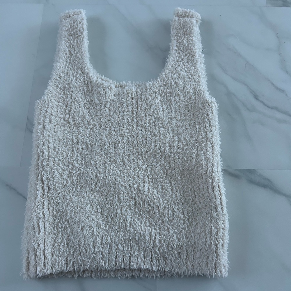 Cream Fuzzy Cropped Tank Top